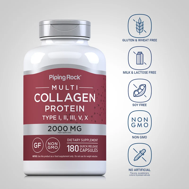 Multi Collagen Protein (Types I, II, III, V, X), 2000 mg (per serving), 180 Quick Release Capsules, 2 Bottles