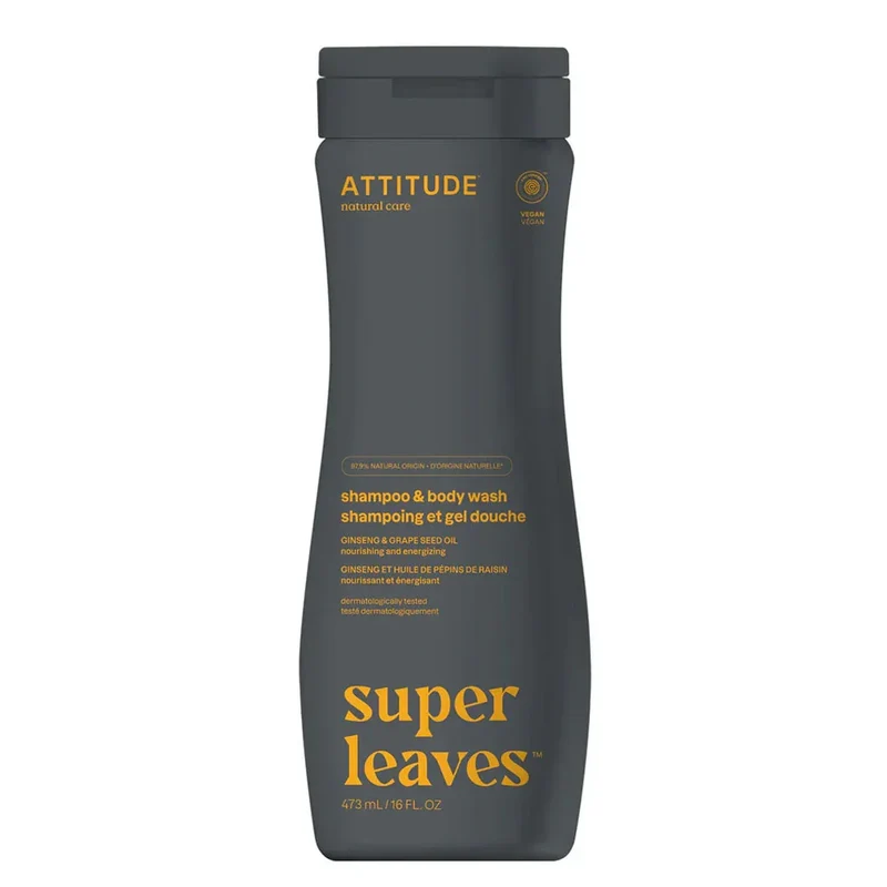 Shampoing et Gel Douche Ginseng et Huile de Pépins de Raisin Super Leaves