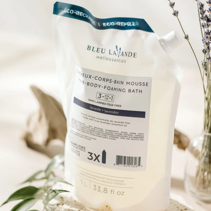 3-en-1 shampooing, gel douche, bain mousse lavande