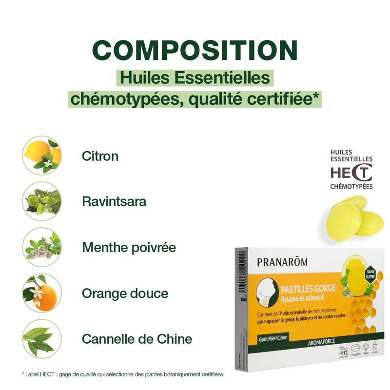 Pastilles gorge au miel et citron