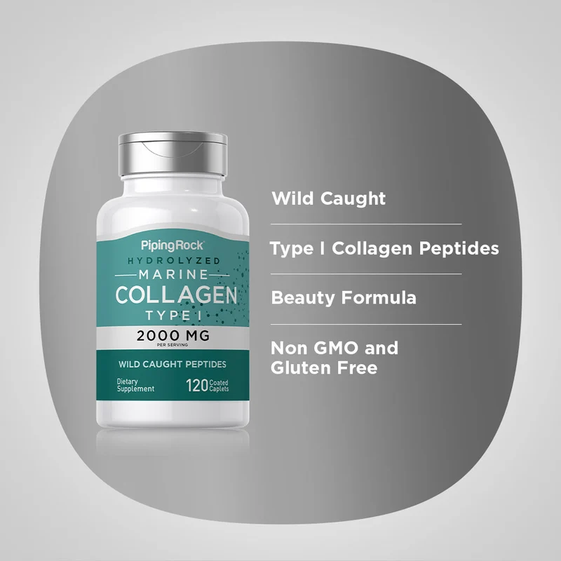 Marine Collagen Type 1, 2000 mg (per serving), 120 Coated Caplets, 2 Bottles