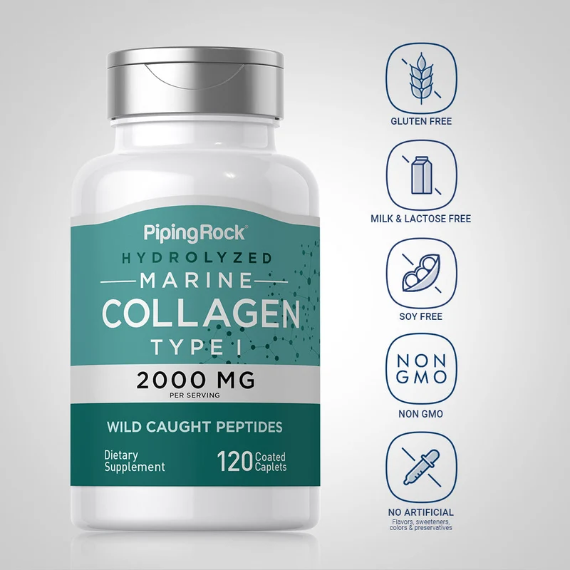 Marine Collagen Type 1, 2000 mg (per serving), 120 Coated Caplets, 2 Bottles