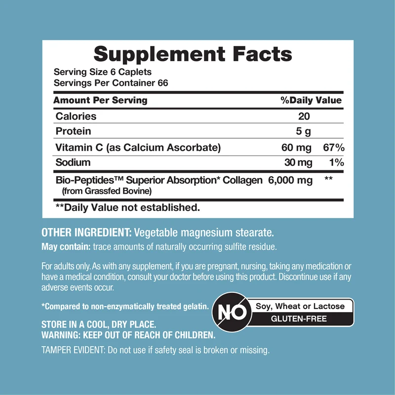 Grassfed Collagen Bio-Peptides + Vitamin C, 6000 mg (per serving), 400 Caplets