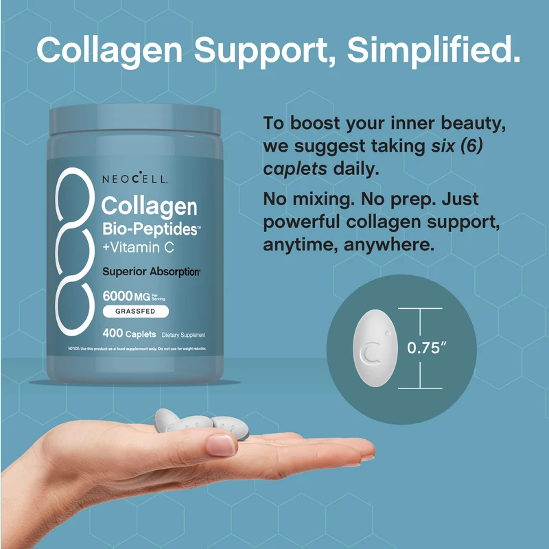 Grassfed Collagen Bio-Peptides + Vitamin C, 6000 mg (per serving), 400 Caplets