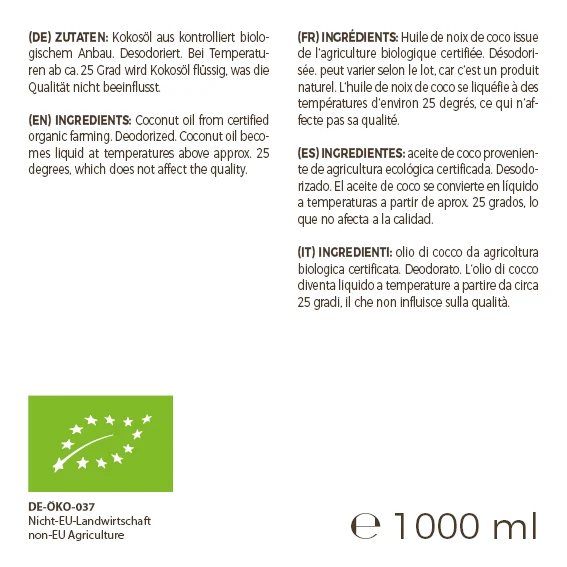 Bio-Kokosöl 1 L – desodoriert
