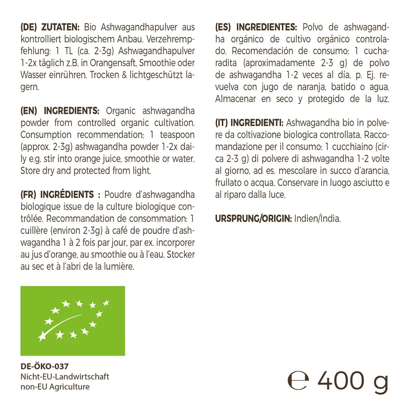 Bio-Ashwagandha-Pulver 400 g