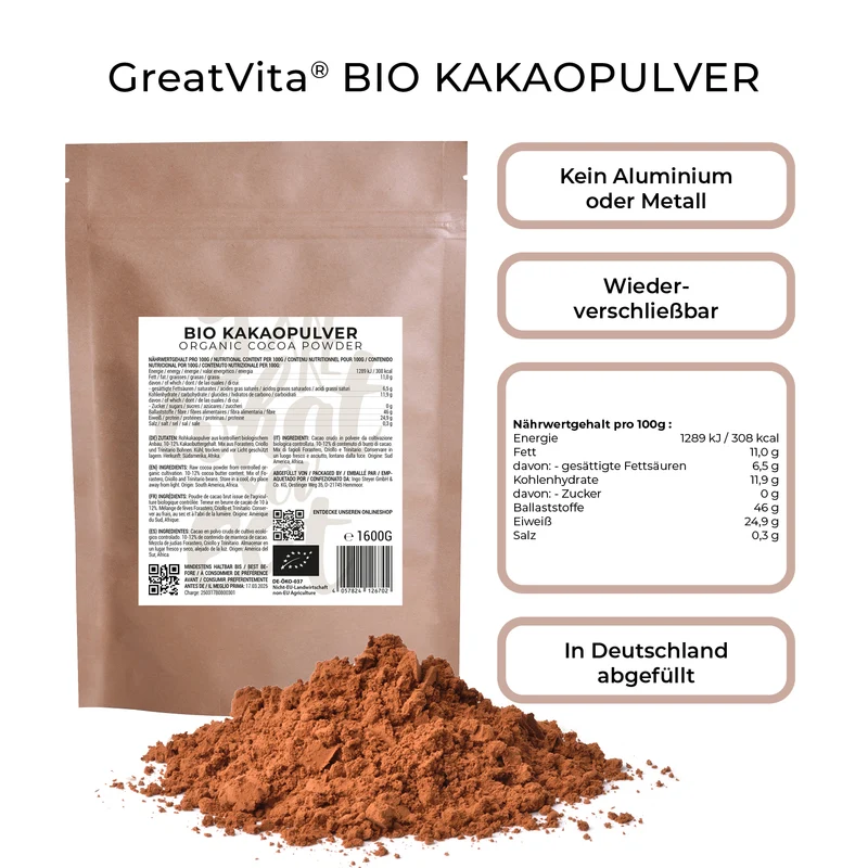 Bio-Kakaopulver – roh & zuckerfrei