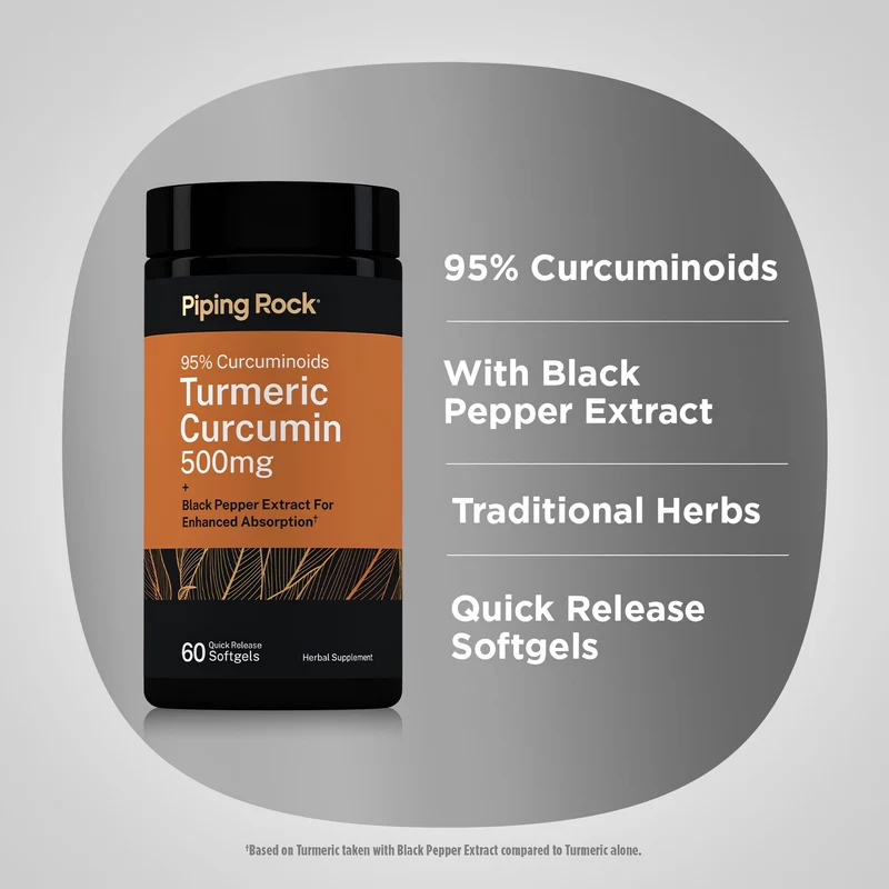 Turmeric Curcumin + Black Pepper Extract, 500 mg, 60 Quick Release Softgels