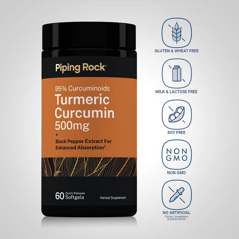Turmeric Curcumin + Black Pepper Extract, 500 mg, 60 Quick Release Softgels