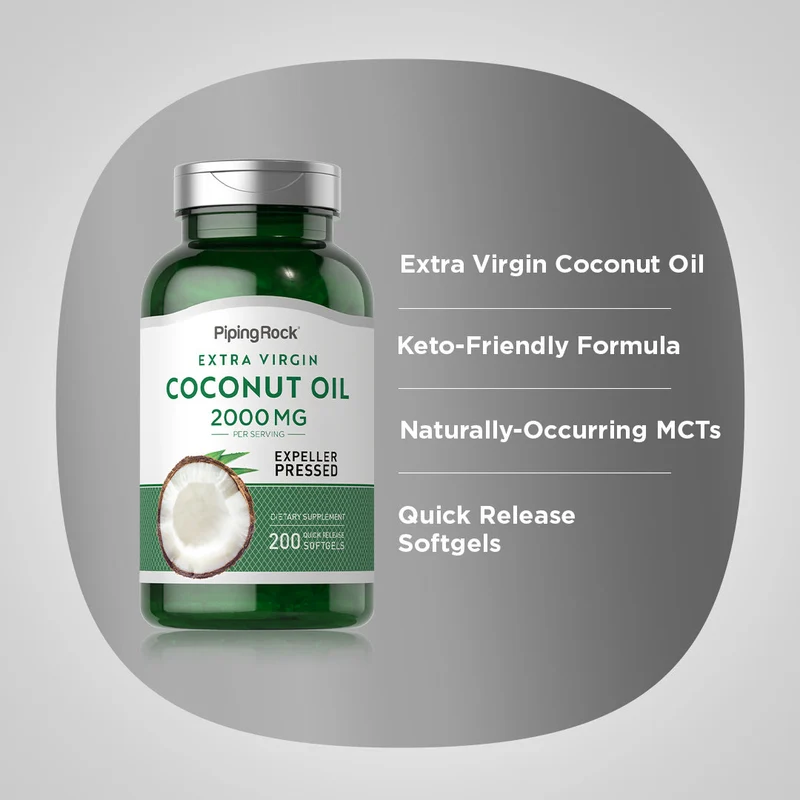 Coconut Oil (Extra Virgin), 2000 mg (per serving), 200 Quick Release Softgels, 2 Bottles
