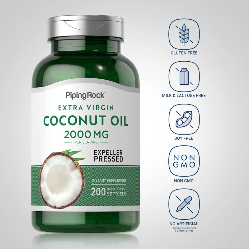 Coconut Oil (Extra Virgin), 2000 mg (per serving), 200 Quick Release Softgels, 2 Bottles