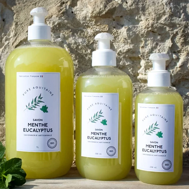 Savon liquide artisanal menthe eucalyptus BIO