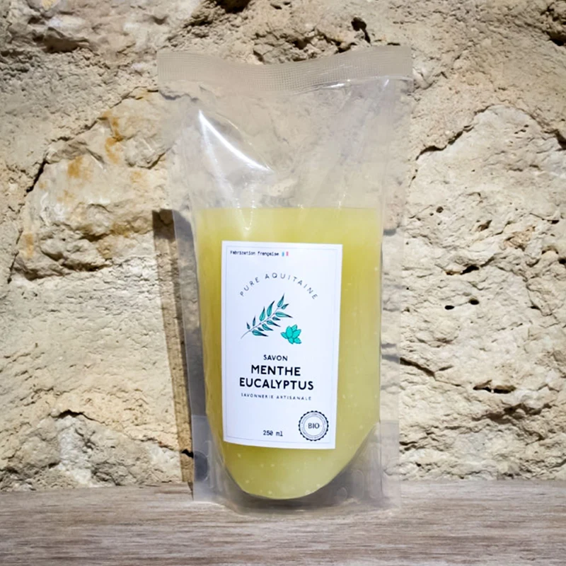 Eco-recharge de savon liquide artisanal menthe eucalyptus BIO