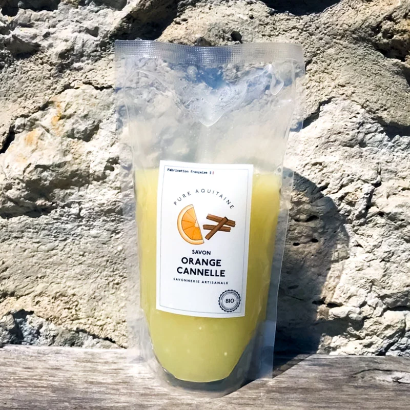 Eco-recharge savon liquide artisanal orange cannelle BIO