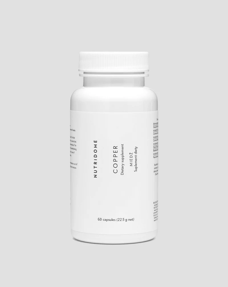 Cuivre en capsules, complément pour l'immunité, la pigmentation des cheveux et la protection antioxydante, Nutridome 60 pcs
