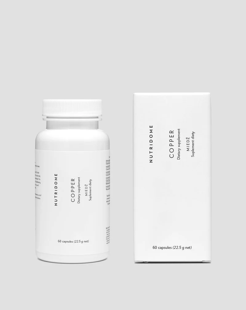 Cuivre en capsules, complément pour l'immunité, la pigmentation des cheveux et la protection antioxydante, Nutridome 60 pcs