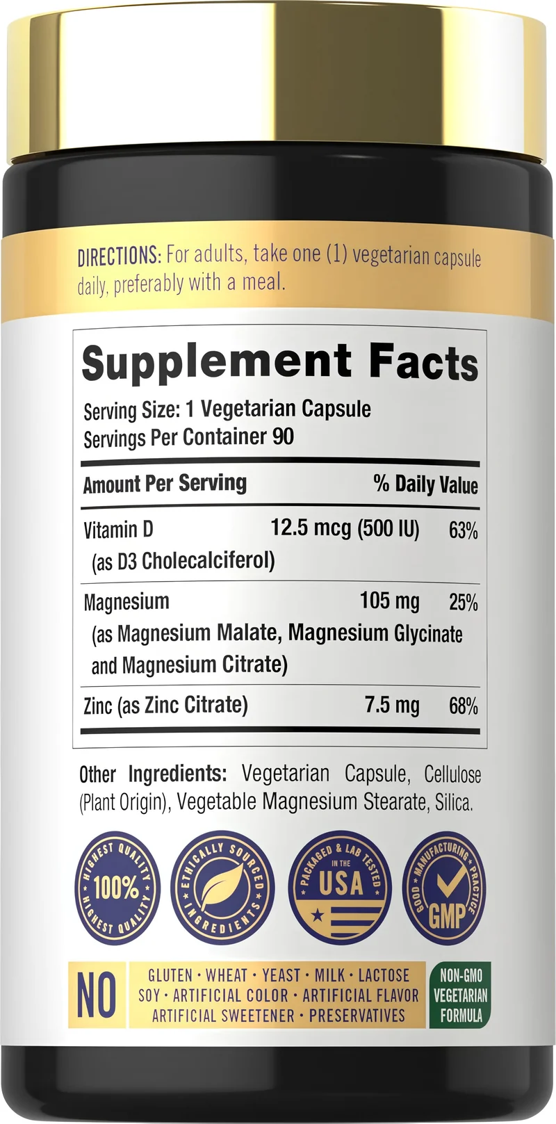 Magnesium Zinc and Vitamin D3, 90 Vegetarian Capsules