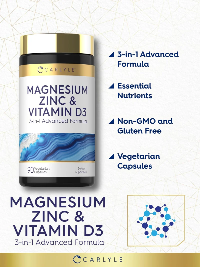 Magnesium Zinc and Vitamin D3, 90 Vegetarian Capsules