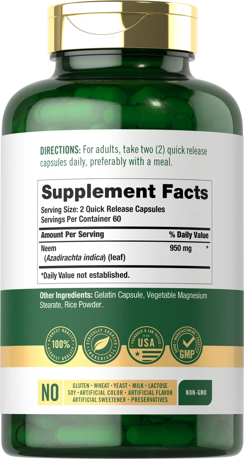 Neem Leaf, 950 mg (per serving), 120 Quick Release Capsules