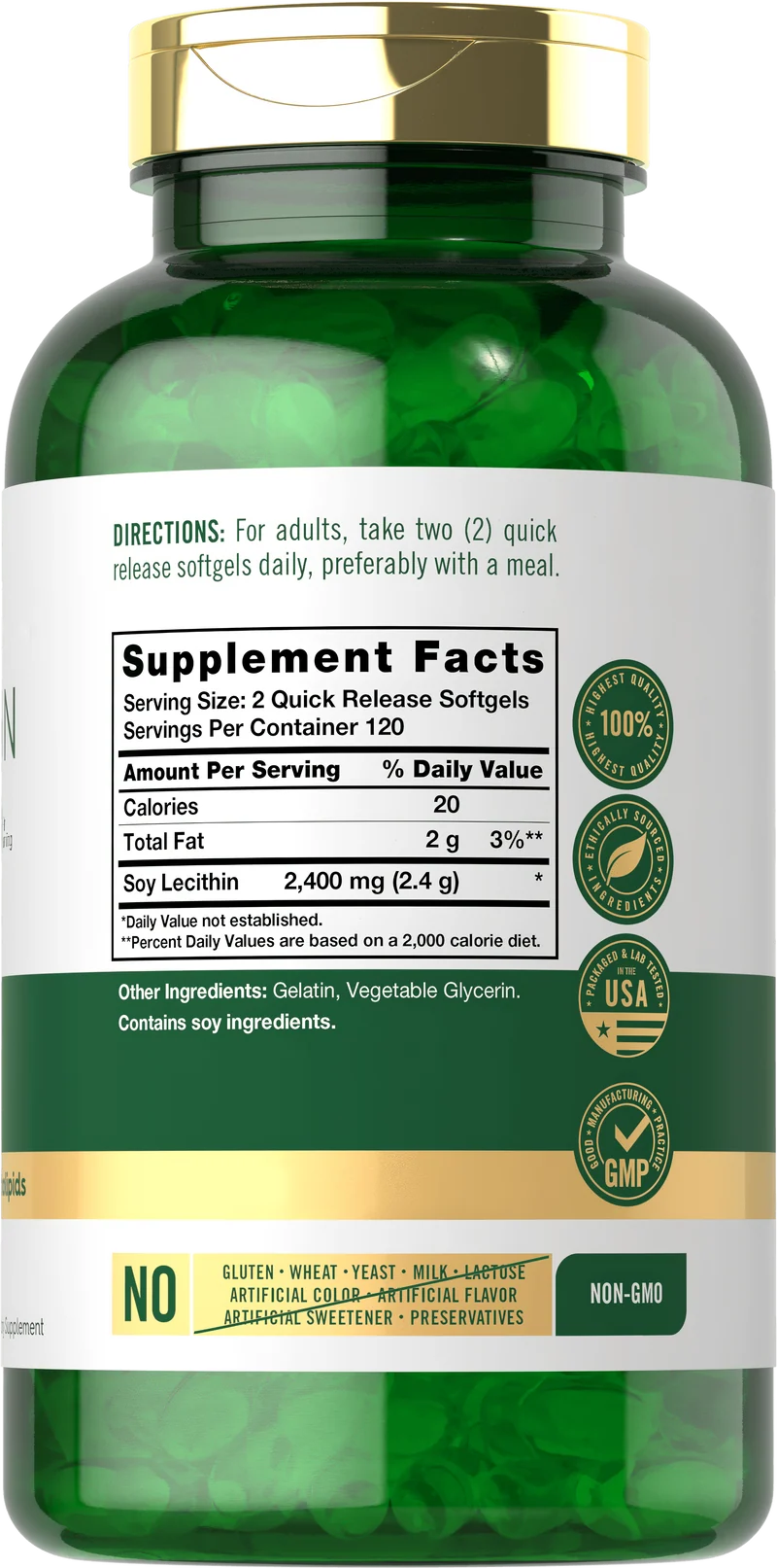 Lecithin - NON GMO, 2400 mg (per serving), 240 Quick Release Softgels