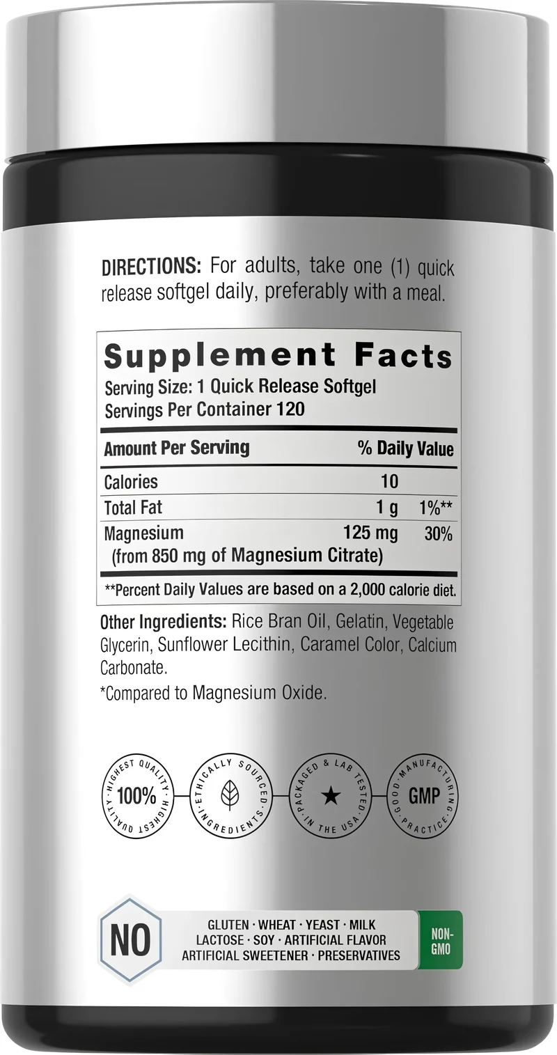 Magnesium Citrate, 850 mg, 120 Softgels