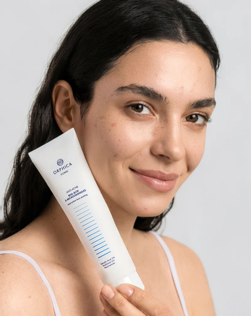 Gommage visage pour peau acnéique à la niacinamide, au panthénol, aux BHA et aux microgranules Anti-Acne Orphica Clinic 100 ml