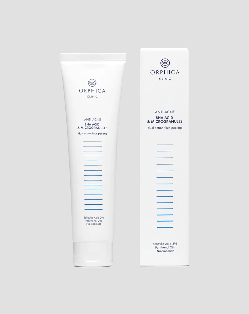 Gommage visage pour peau acnéique à la niacinamide, au panthénol, aux BHA et aux microgranules Anti-Acne Orphica Clinic 100 ml
