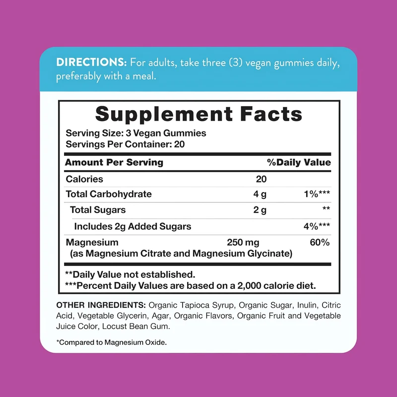 Magnesium (Delicious Lemon Raspberry), 200 mg (per serving), 60 Gummies