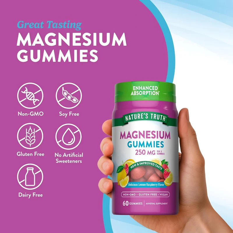Magnesium (Delicious Lemon Raspberry), 200 mg (per serving), 60 Gummies