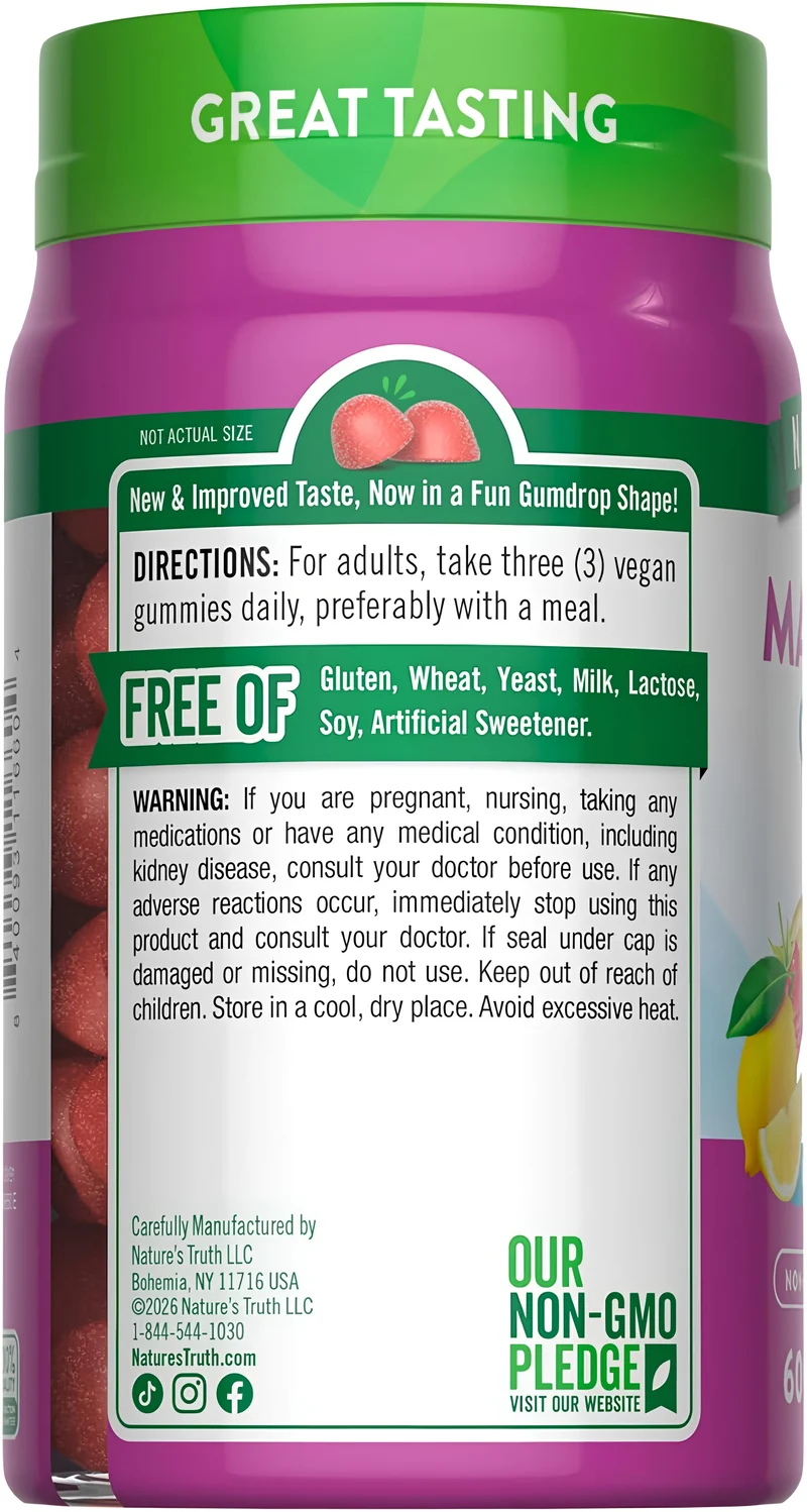 Magnesium (Delicious Lemon Raspberry), 200 mg (per serving), 60 Gummies