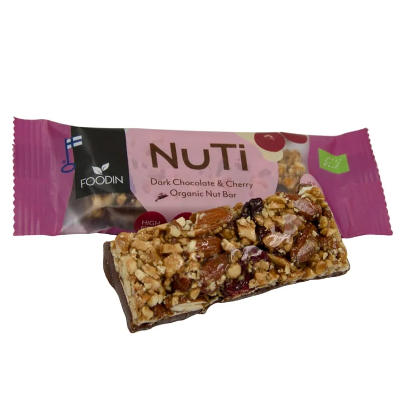 Barre bio au chocolat noir, aux cerises et aux noix