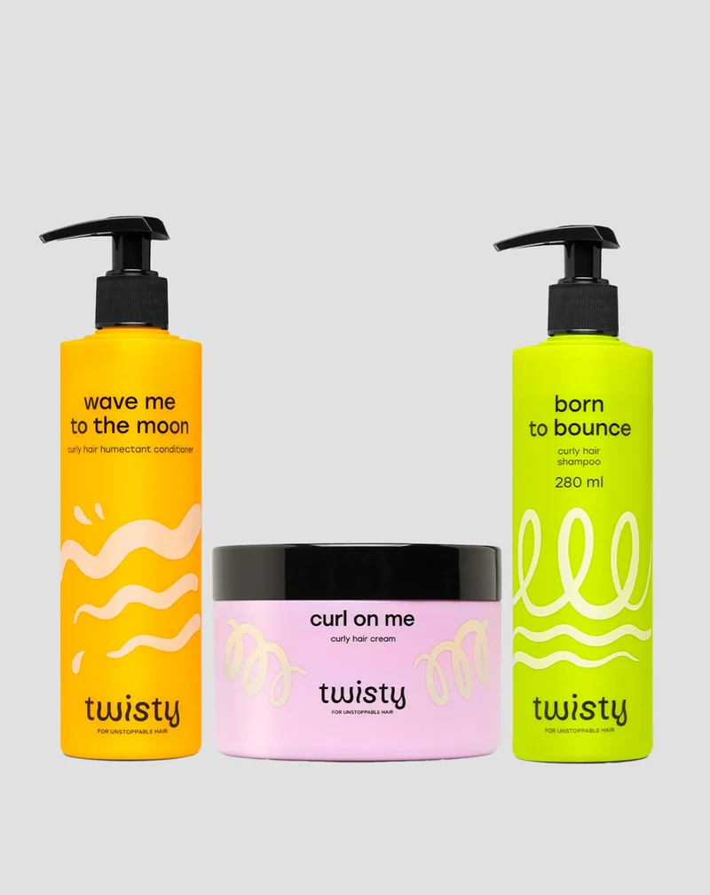 Coffret de soins et coiffage pour cheveux bouclés et ondulés de Twisty