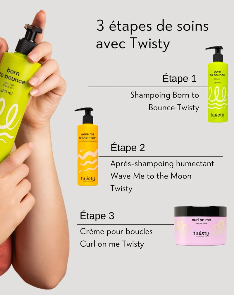 Coffret de soins et coiffage pour cheveux bouclés et ondulés de Twisty