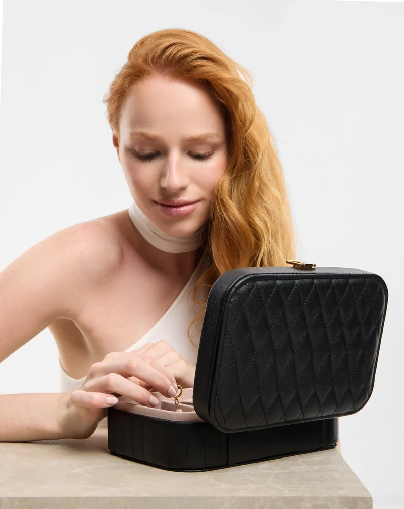 Boîte à bijoux avec compartiments, roulettes et miroir grand noir Mys