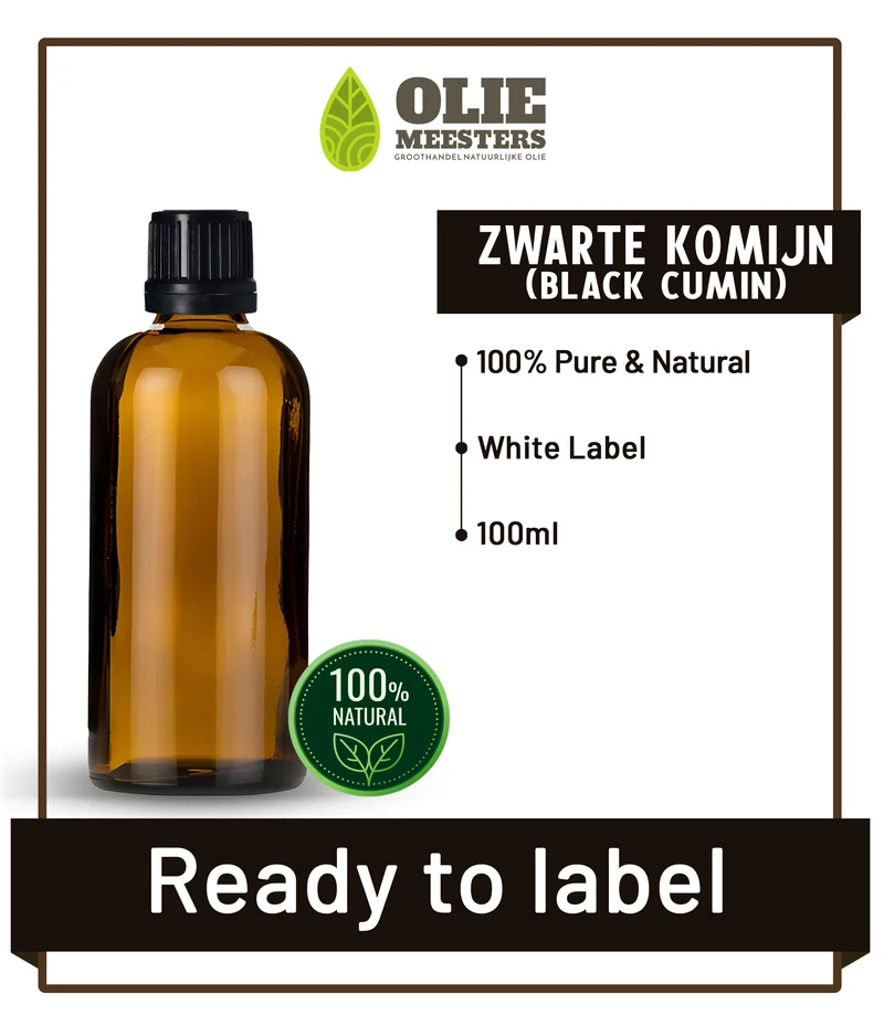 Zwarte komijnzaad (nigella) olie Bio Koudgeperst | Ready to Label (White Label) | 100 ml | Cosmetica grondstof