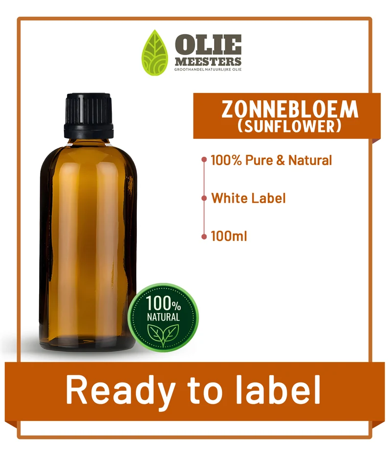 Zonnebloemolie Bio Geraffineerd | Ready to Label (White Label) | 100 ml | Cosmetica grondstof