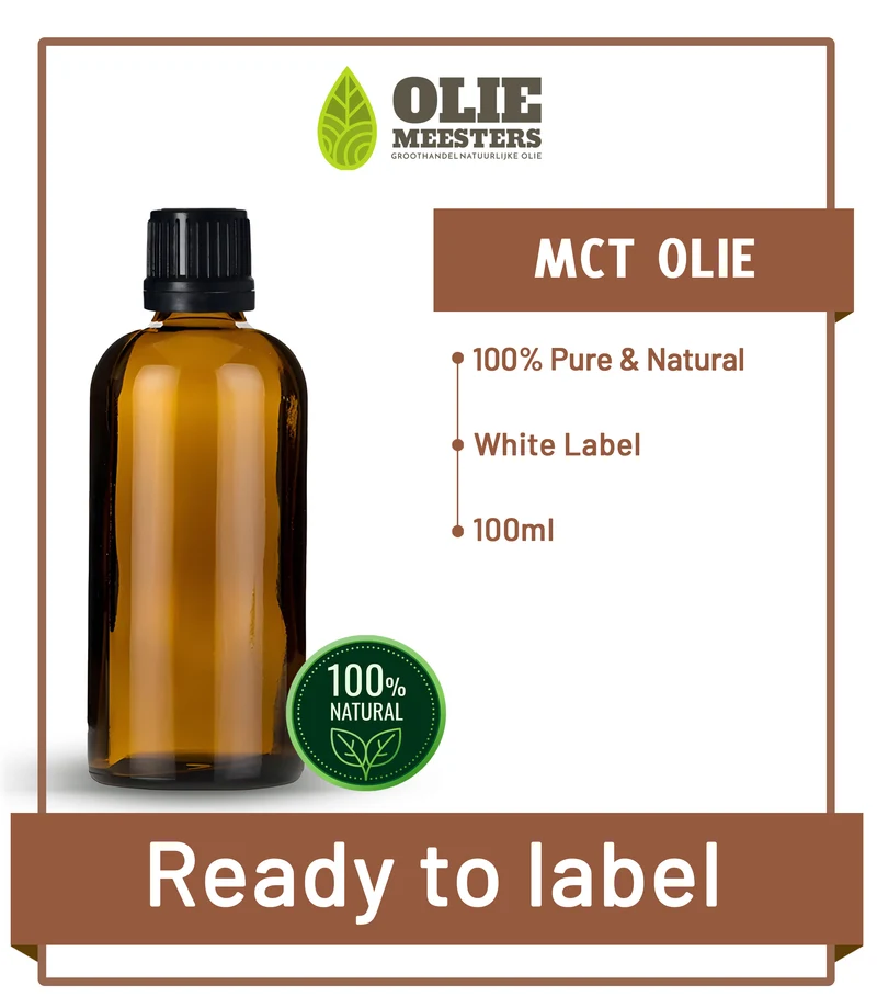 MCT olie (kokosolie) Bio Gefractioneerd | Ready to Label (White Label) | 100 ml | Cosmetica grondstof