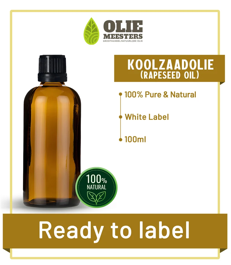 Koolzaadolie (Raapzaadolie) Bio Koudgeperst | Ready to Label (White Label) | 100 ml | Cosmetica grondstof