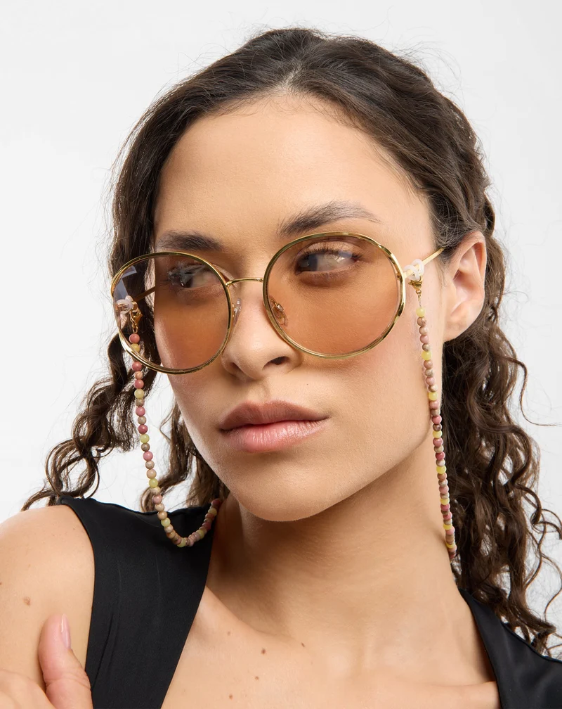 Chaîne à lunettes en pierre naturelle rose et jade citron Mys