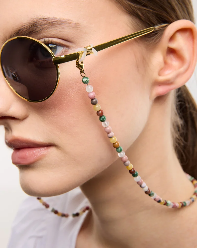 Chaîne de lunettes avec pierres naturelles agate, maifan, jaspe, jade et aventurine Mys