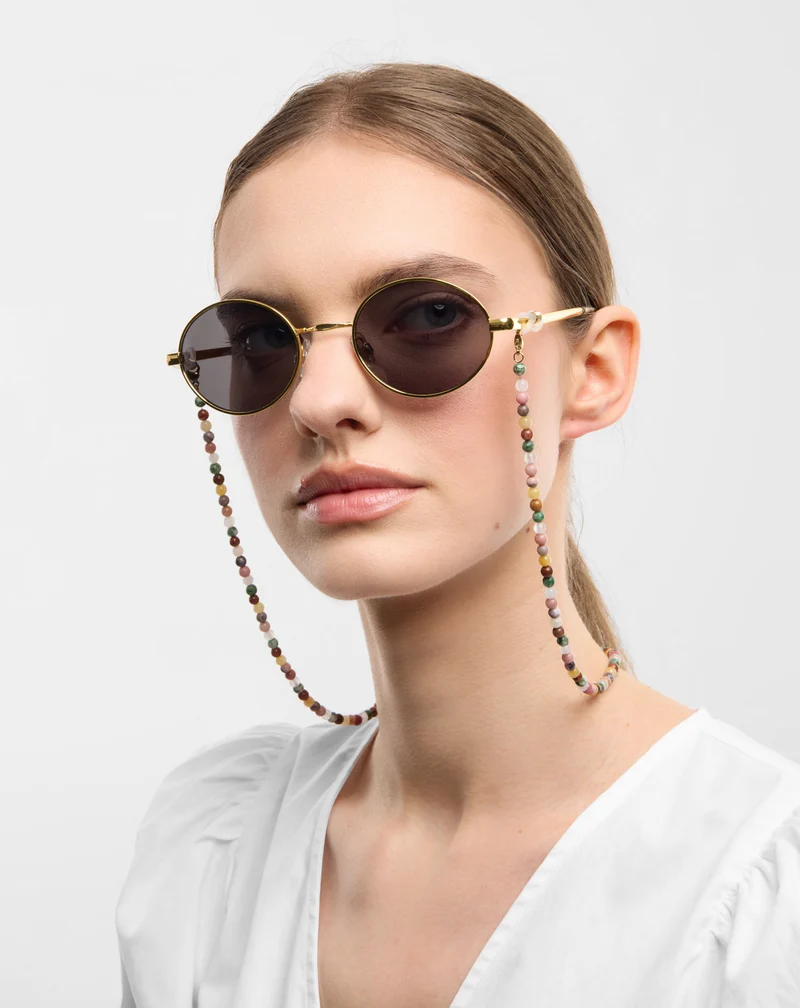 Chaîne de lunettes avec pierres naturelles agate, maifan, jaspe, jade et aventurine Mys