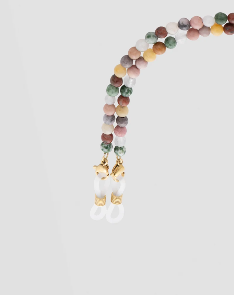 Chaîne de lunettes avec pierres naturelles agate, maifan, jaspe, jade et aventurine Mys