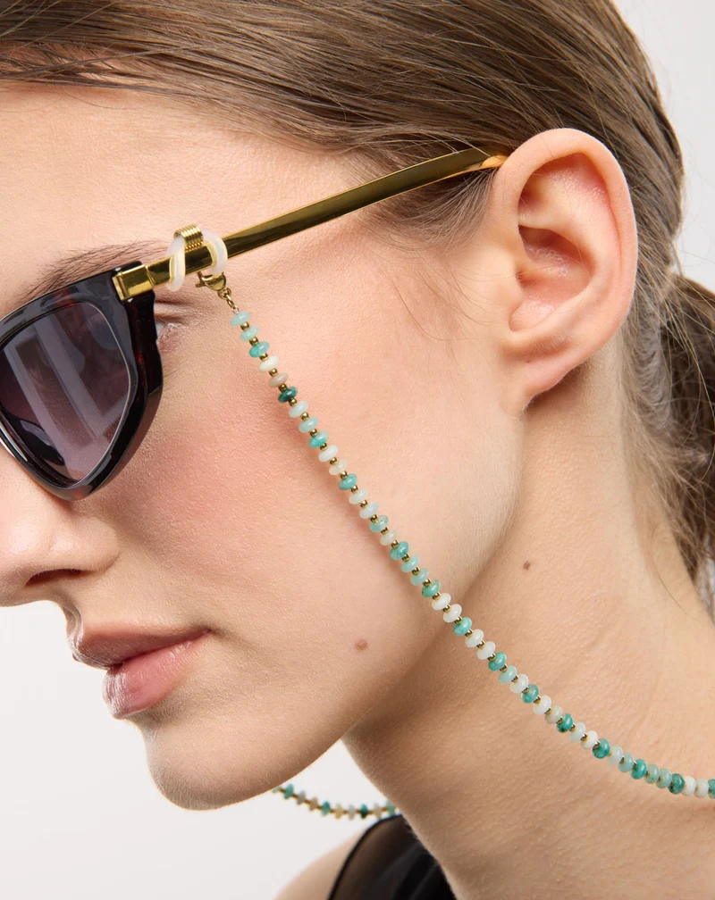 Chaîne de lunettes avec pierres naturelles turquoise africaine et amazonite Mys