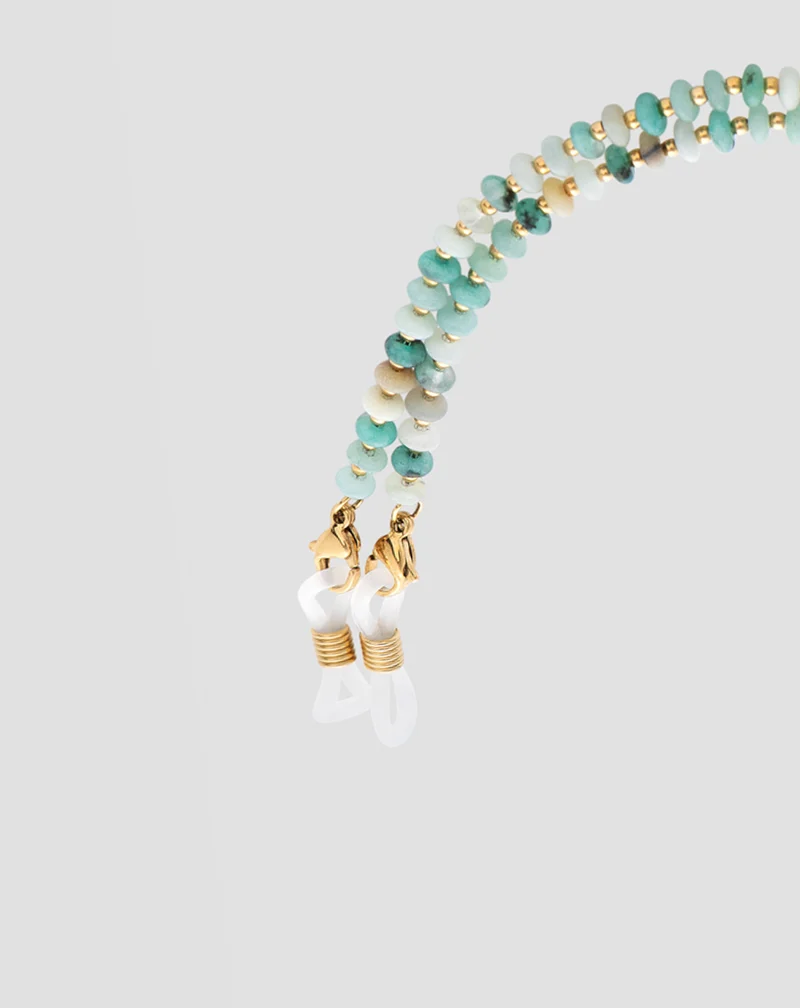 Chaîne de lunettes avec pierres naturelles turquoise africaine et amazonite Mys