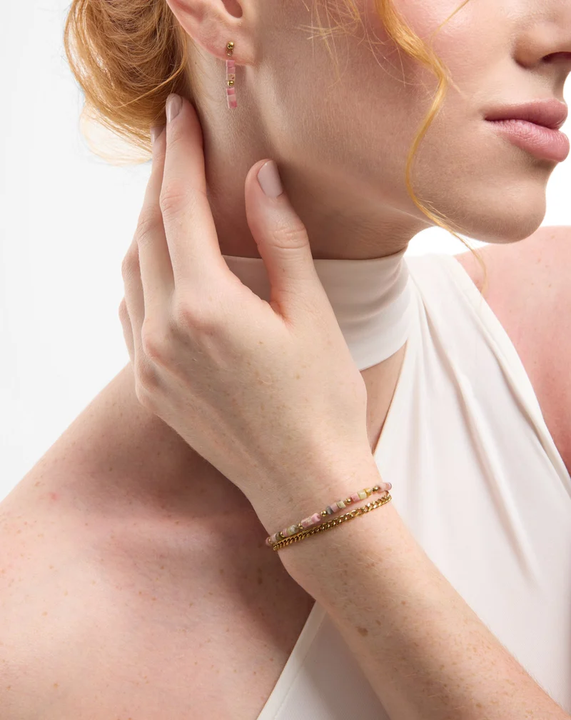 Bracelet plaqué or avec pierres naturelles rose et jade citron Mys