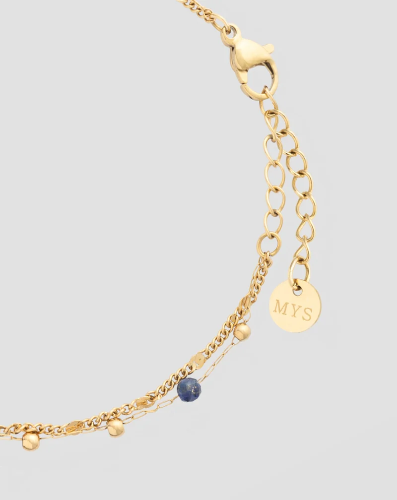 Bracelet plaqué or avec pierres naturelles en lapis-lazuli Mys
