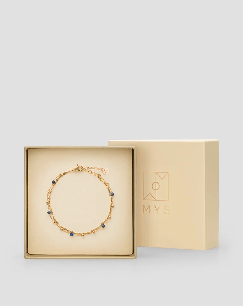 Bracelet plaqué or avec pierres naturelles en lapis-lazuli Mys