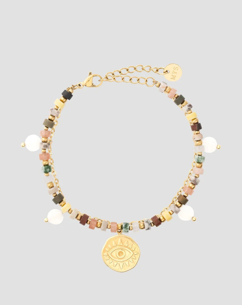 Bracelet avec pierres naturelles agate, maifan, jaspe, jade et aventurine Mys