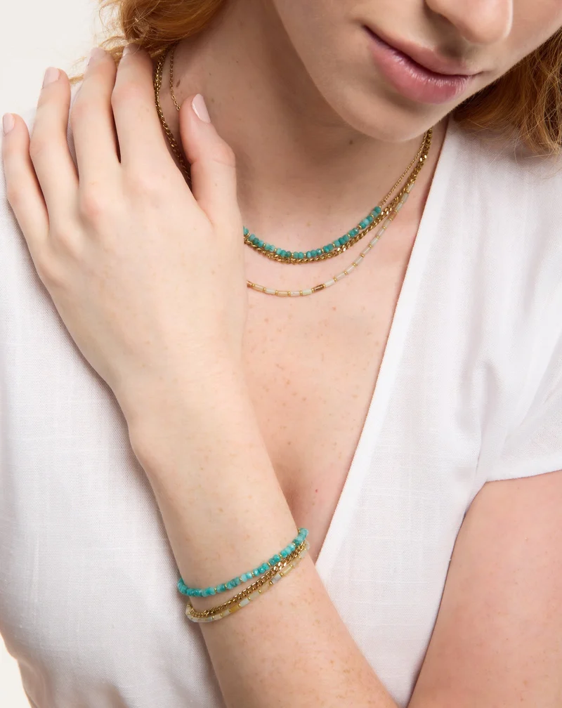 Bracelet plaqué or avec pierres naturelles turquoise africaine et amazonite Mys