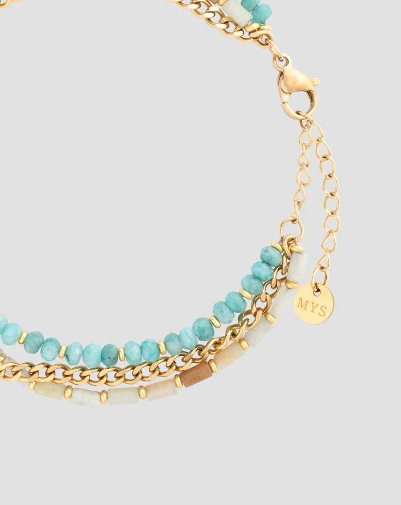 Bracelet plaqué or avec pierres naturelles turquoise africaine et amazonite Mys